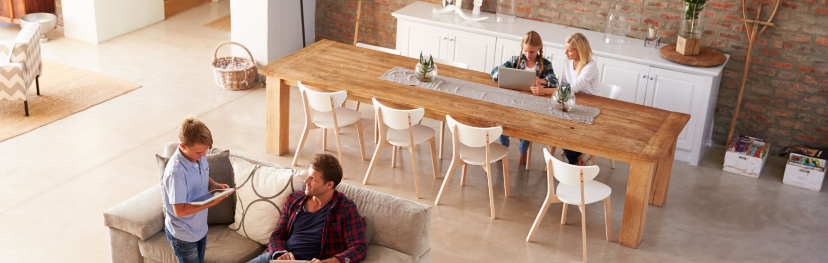 Family in their living room-dining room